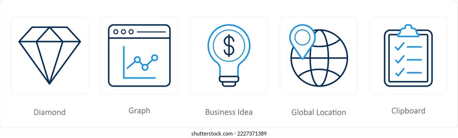 A set of 5 web marketing icons such as diamond, graph, business idea