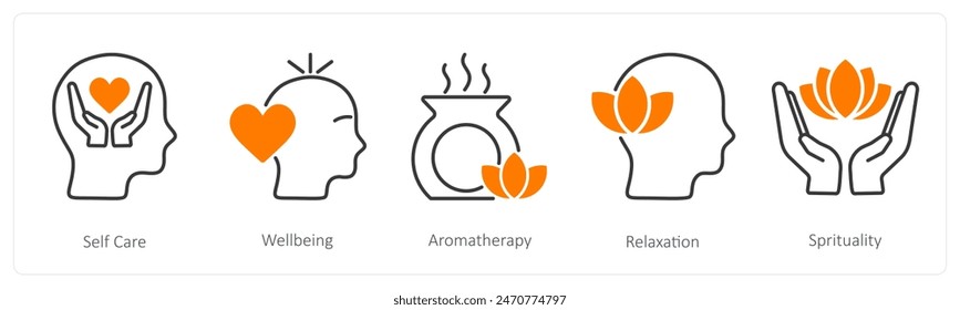 Un conjunto de 5 iconos de bienestar como el cuidado personal, el bienestar, la aromaterapia