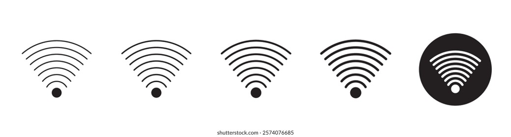 Set of 5 Wi-Fi signals icon - 1 Silhouette - 1 unexpanded vector - Wi-Fi icons, wireless signal symbols and illustrations, wi fi signal, signals, internet, network, technology, 5g, 4g, internet speed