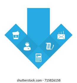 Set Of 5 Work Icons Set.Collection Of Calculator, Contract, Hotline And Other Elements.