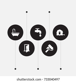 Set Of 5 Work Icons Set.Collection Of Meter, Bathroom, Entrance And Other Elements.