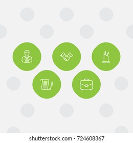 Set Of 5 Work Outline Icons Set.Collection Of Administrator, Pen Storage, Portfolio And Other Elements.