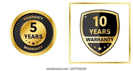 Set 5 years 10 years gold warranty label  illustration vector