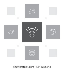 Set of 5 zoology icons line style set. Collection of animals, rhinoceros, steed and other elements.