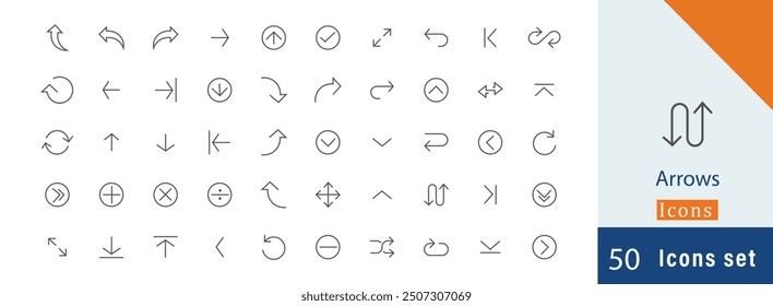 Set of 50 arrows thin line icon collection set