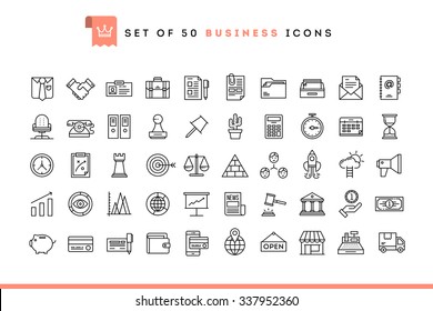 Set of 50 business icons, thin line style, vector illustration 