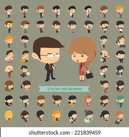 Set of 50 business men and women , eps10 vector format