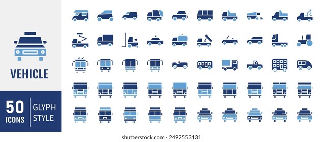 Set of 50 Car Related Vector Icons. Contains such Icons as tech review, stats comparing, dealership and more. Solid icons vector collection.