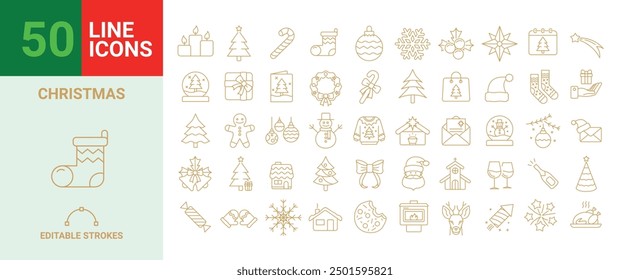 
Set of 50 Christmas icons, vectors in Vector Format, editable strokes.