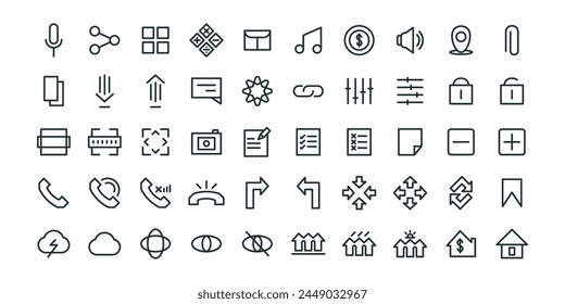 set 50 collection random miscellaneous outline style icon