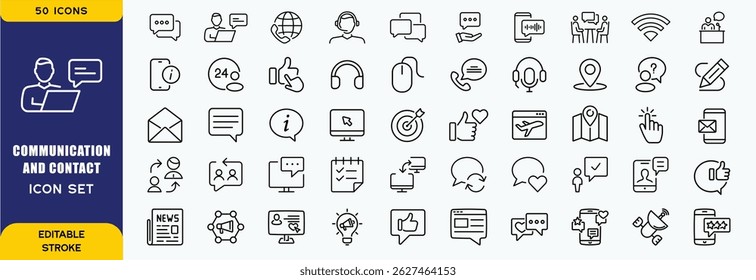  Conjunto de 50 iconos web de comunicación y contacto
