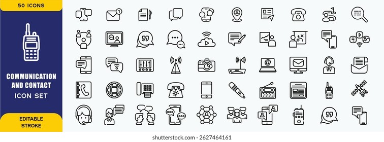  Conjunto de 50 iconos web de comunicación y contacto