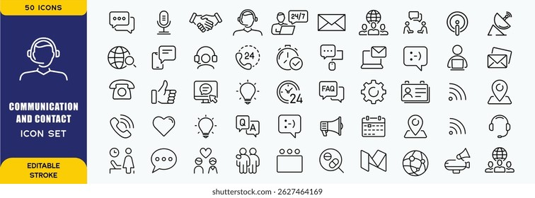  Conjunto de 50 iconos web de comunicación y contacto