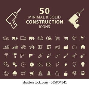 Set of 50 Construction Minimal and Solid Icons. Vector Isolated Elements.