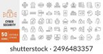 Set of 50 Cyber security and protection editable stroke. Outline web icon collection. Vector illustration
