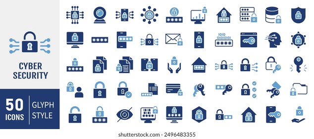 Conjunto de 50 iconos de seguridad y protección cibernética. Colección de Vector de iconos sólidos.