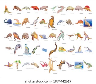 Set Of 50 Dinosaur With Names In English