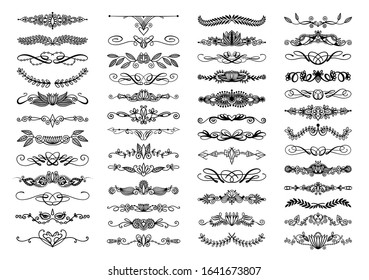 set of 50 doodle sketch drawing divider, wedding card design element or page decoration, vector illustration illustration