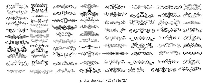 Set of 50 doodle sketch drawing divider wedding card design element or page decoration
