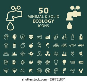 Set of 50 Ecology Minimal and Solid Icons. Vector Isolated Elements.