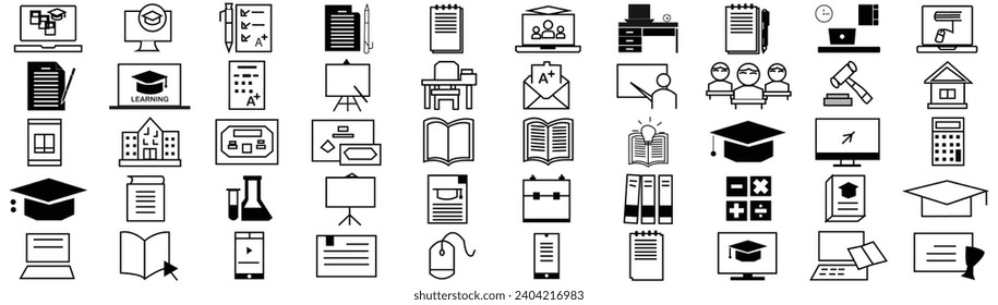 Set of 50 Education icon and Learning web icons in line style. School, university,college,textbook, learning. Vector illustration.eps file.