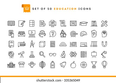 Set of 50 education icons, thin line style, vector illustration 