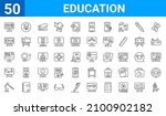 set of 50 education web icons. outline thin line icons such as protractor,online education,geology,paleontology,online library,game-based learning,graduation,online. vector illustration