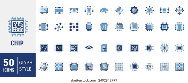 Conjunto de 50 iconos de vectores relacionados con la electrónica. 
Contiene tales iconos como Spider Bot, Chip, Circuito, Módulo Electrónica Abstractas y más.