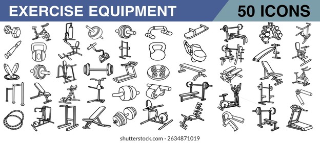 
Set of 50 fitness equipment line icons