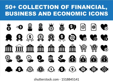 Set of 50 flat icons, for web, internet, mobile applications, courier goods, business, finance, shopping, communication, banking, buying and selling, electronic commerce, computers.