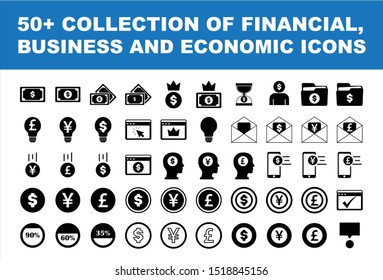 Set of 50 flat icons, for web, internet, mobile applications, courier goods, business, finance, shopping, communication, banking, buying and selling, electronic commerce, computers.