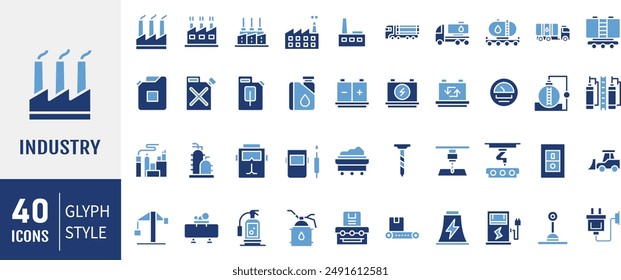 Set of 50 Glyph Industry icon set. Factory, manufacturing symbol. Vector illustration