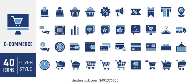 Conjunto de 50 glifos icono de Vector de compras en línea - App y móvil Web sensible