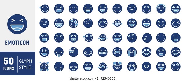 Conjunto de 50 iconos de emoticonos de cara de carita de carita