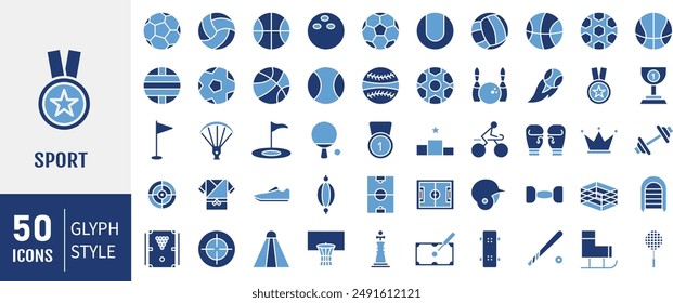 Set of 50 Glyph Sport icons set. Vector illustration.