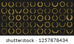 Set of 50 golden vector laurel wreaths on black background. Set of foliate award wreath for cinema festival.Vector illustration.
