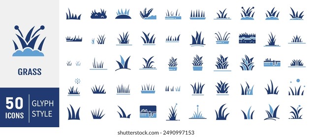 Set of 50 Grass glyph Icons. Vector Illustration