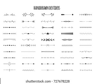 Set of 50 hand drawn design elements. Vector deviders. 