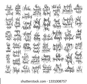 set of 50 hand lettering inscriptions text to summer holiday design, calligraphy vector illustration collection