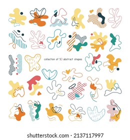 Set of 50 hand-drawn abstract shapes and objects: spots, rainbow, lines. Bohemian-style wall decor. Collection of minimalistic contemporary art prints. Perfect for kid's print.