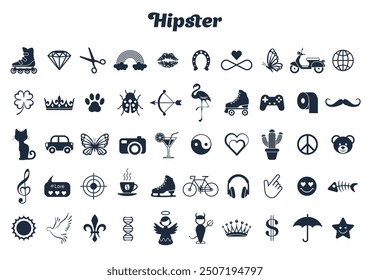 Conjunto de 50 iconos hipster. Ilustración vectorial.
