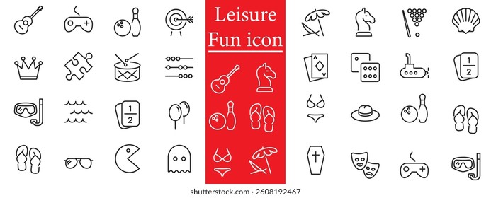 Set of 50+ hobby, entertainment, lifestyle line icons. Collection of thin outline icons. Vector illustration. Editable stroke