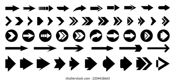 Set of 50 icon, arrow design, flat glyph style, isolated on white, clipart design template