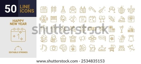  Set of 50 icons of New year in Vector Format.	