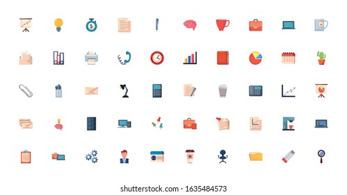 Set of 50 icons of office objects, vector illustration