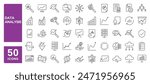 Set of 50 line icons related to data analysis, analytics, database, cloud computing, infographic, Editable stroke. Vector illustration