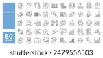 Set of 50 line icons related to accounting, taxes, audit, earnings, finance company, Editable stroke. Vector illustration