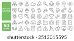 Set of 50 line icons related to quality control, product, assurance, test, check, inspection, evaluation, review, approve, production, Editable stroke. Vector illustration