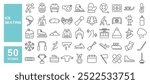 Set of 50 line icons related to ice skating, skate, winter, hockey, activity, gliding, board, ski, snow, stick, sport, slalom, athlete, Editable stroke. Vector illustration