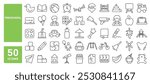 Set of 50 line icons related to preschool, child, kindergarten, kid, cognitive, learn, playground, classroom, daycare, Editable stroke. Vector illustration